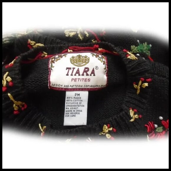 Black Christmas Sweater Lavish Ornate NOT UGLY Holiday Tiara Vintage - Picture 11 of 15